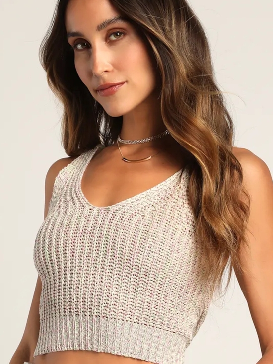 Lulus Tops - Let's Get Away Purple Multi Knit Twist Back Tank Top
